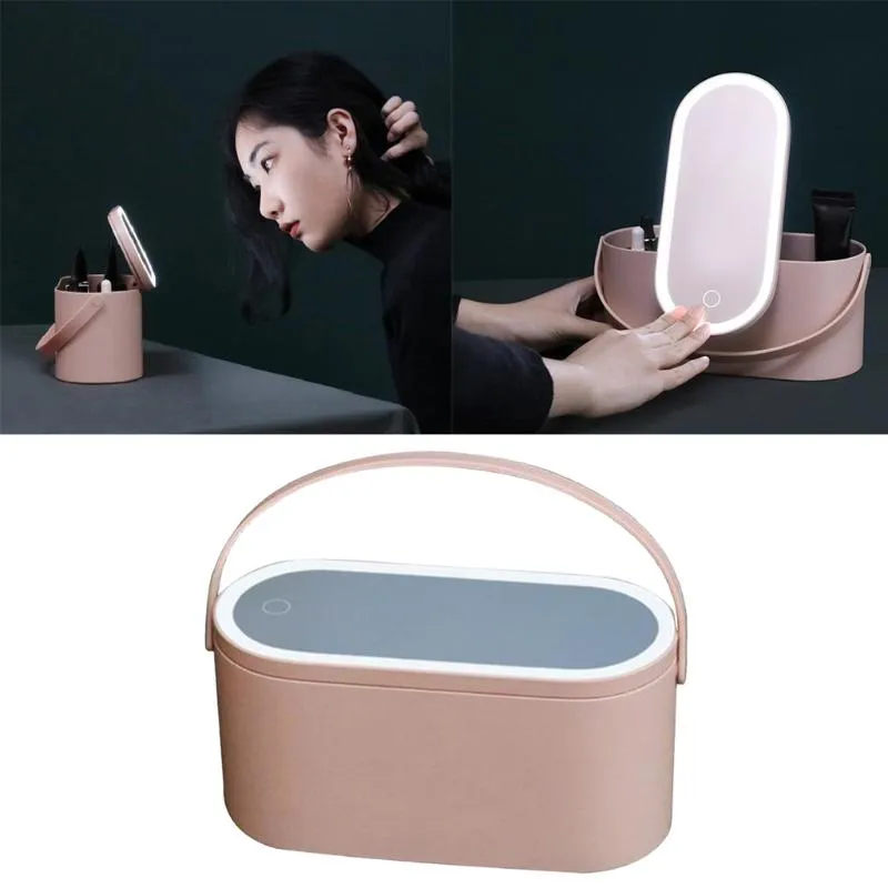 Case de maquillaje de viaje Organizador de cosméticos con una caja de cosmética portátil de espejo ligero LED para mujeres regalos bolsas de bolsas219k
