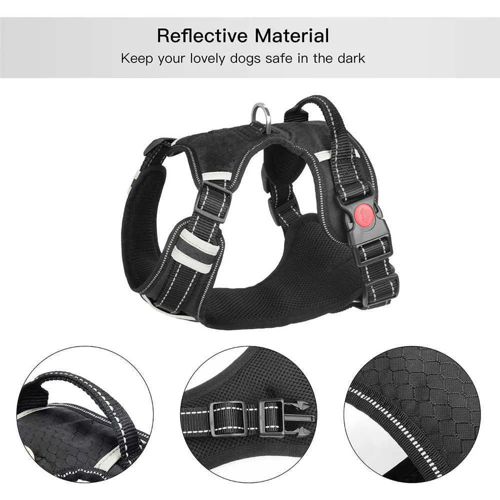 Reflective Safety Pet Dog Harness Adjustbale Matching Leash Collar Pet Training Supplies Dog Harness No Pull Dog Harnesses Vest 210729