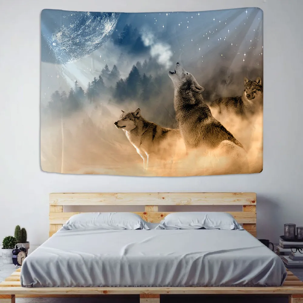 Tiere Wolf Tapisserie Hintergrund Psychedelic Wandbehang Tribal Tier Blätter Wolf Tapisserie Home Decor Strand Matte