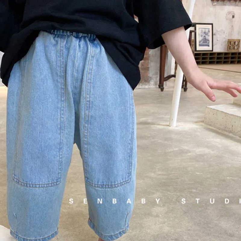 Bärenführer Mädchen Frühling Herbst Jeans Sommer Mode Koreanischen Stil Kinder Baby Einfarbig Hosen Beiläufige Gerade Hosen 210708