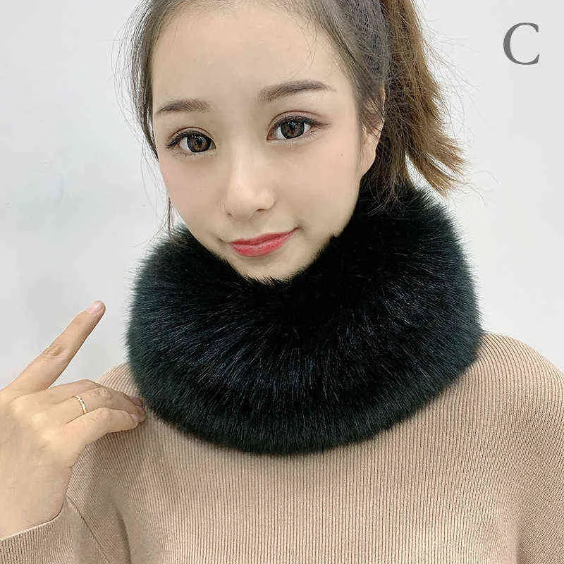 53CM Length Furry Scarves Winter Warm Women Fashion Faux Fox Fur Collar Scarf Shawl Stole Furry Neck Wrap Circles Y1122