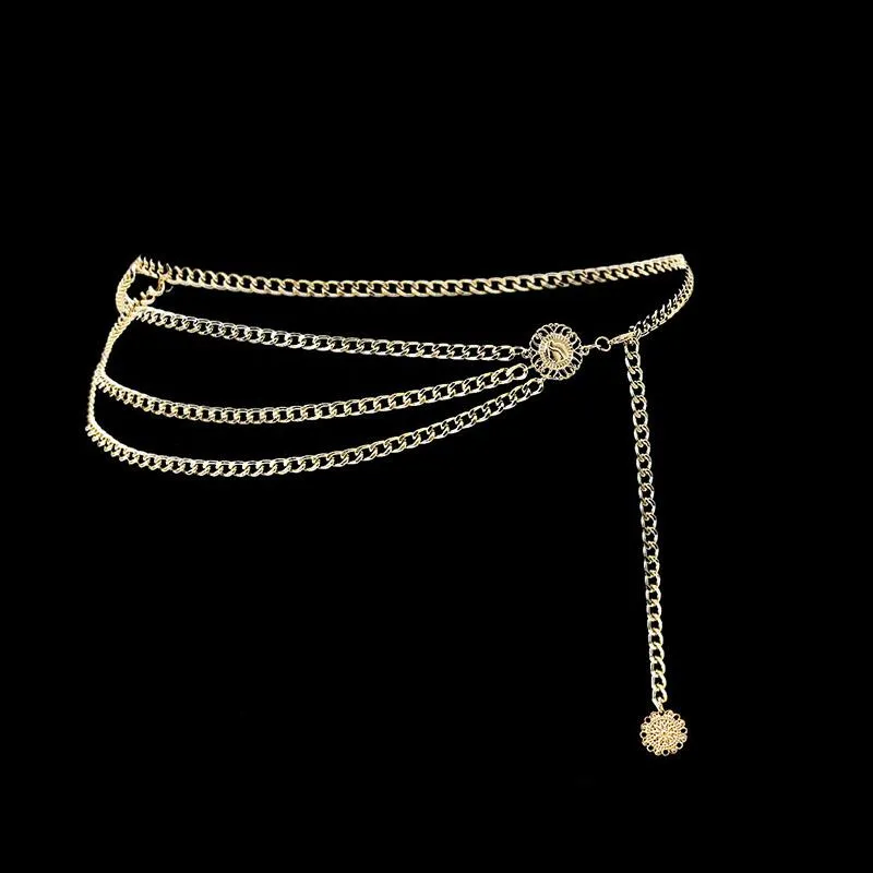Ceintures élégantes ceinture de chaîne multi-couches pour femmes mode or argenté couleur métal haute robe de corps de taille Lady tassel185b