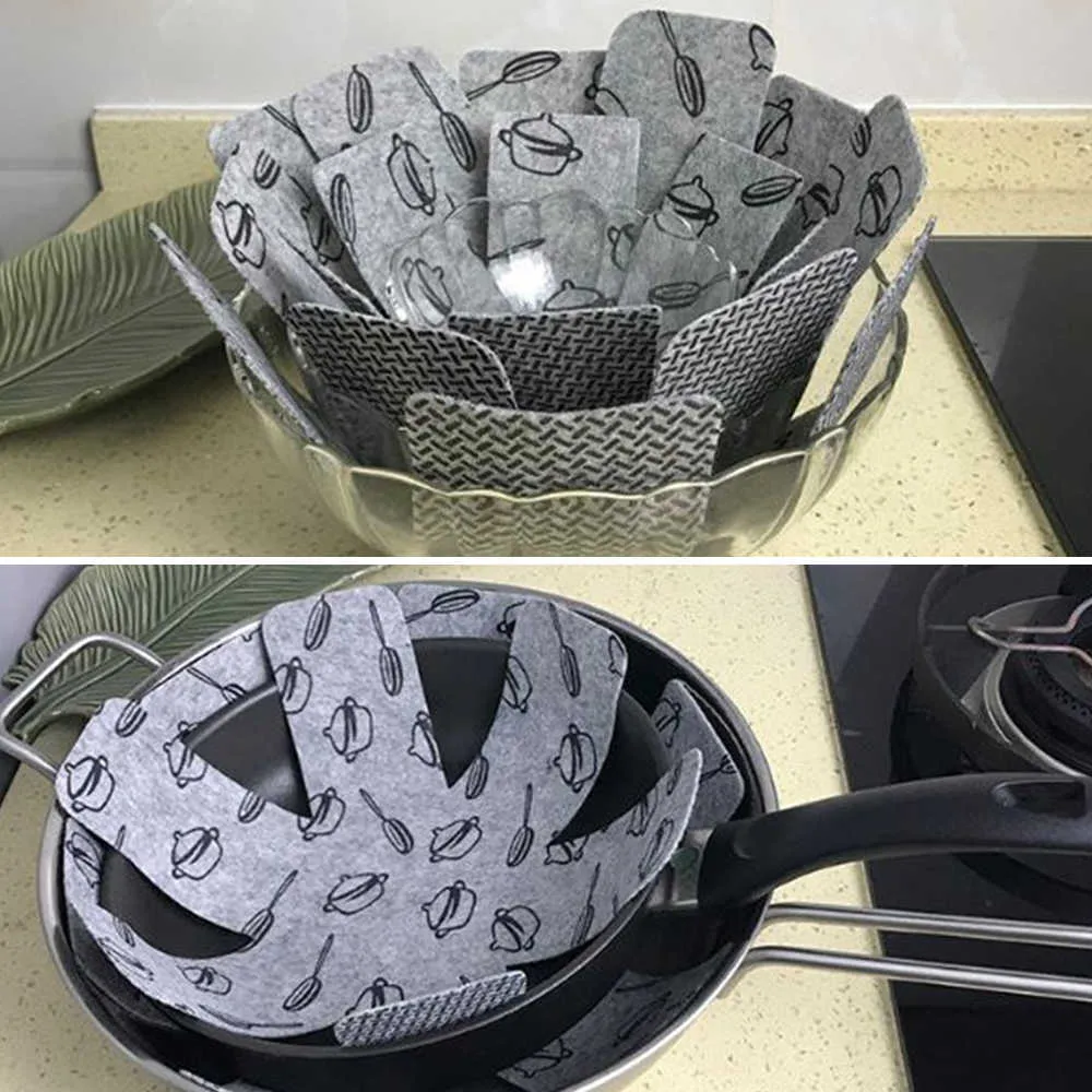 15 pièces/ensemble de protections de casseroles, tampons de séparation imprimés gris pour éviter les rayures, séparer et protéger les Surfaces des ustensiles de cuisine 210817