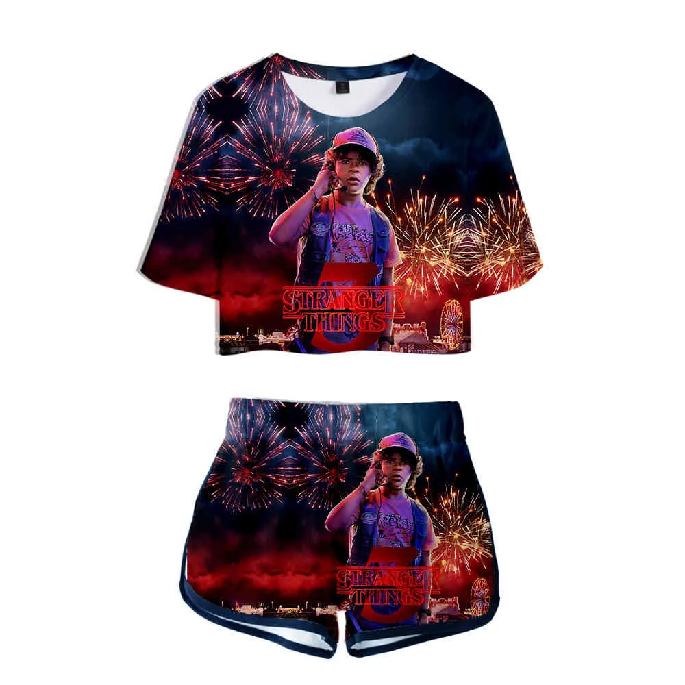 Kpop Stranger Things D Print Two Pieces sets Women Horror TV series Stranger Thing tracksuit Harajuku shorts Clothes X0428
