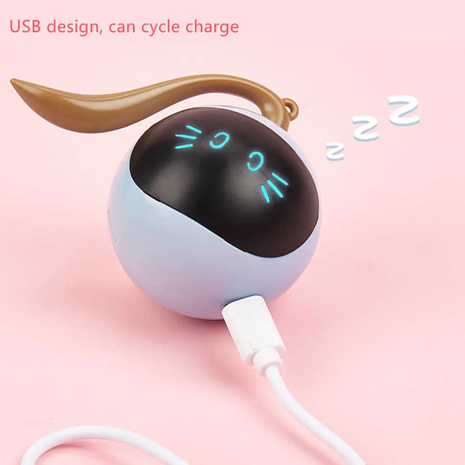 Smart Automatic Cat Ball Toy Interactive Electric Rotate Ball Toy Led Light USB Rolling Pet Toy för Kattunge Cat Play Game Teaser 210929