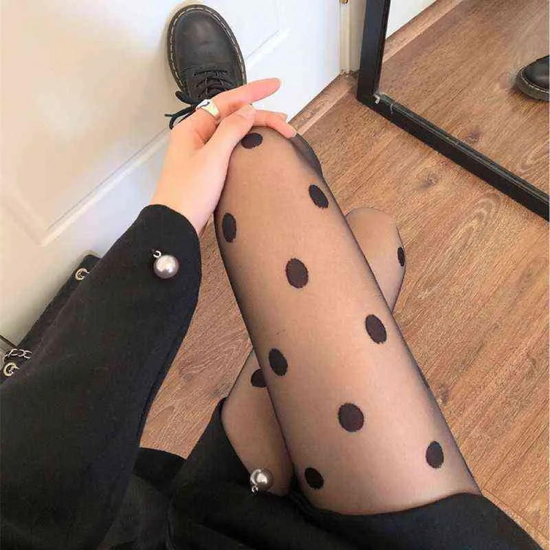 Sexy Women Pantyhose Tights Seamless Fishnet Mesh Female Hosiery Black Tight Lingerie Sexy Polka Dot Summer Nylon Tight Stocking 211216