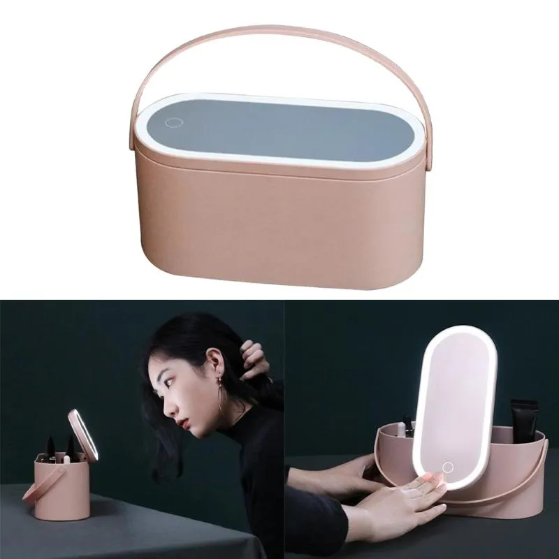 Case de maquillaje de viaje Organizador de cosméticos con una caja de cosmética portátil de espejo ligero LED para mujeres regalos bolsas de bolsas219k