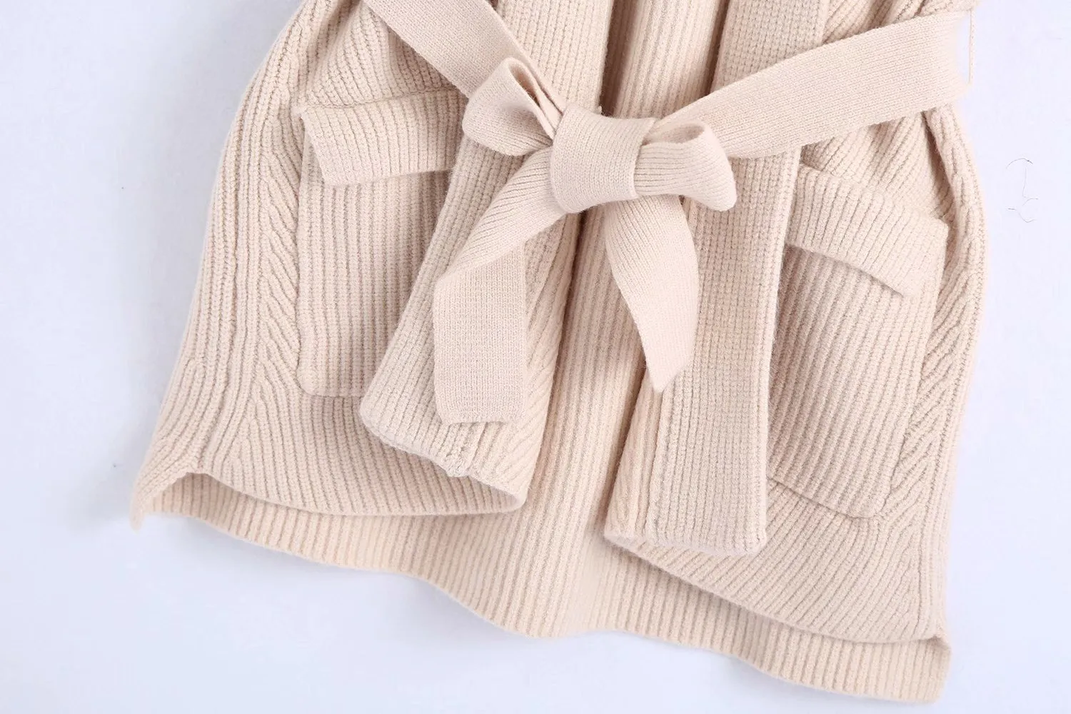 Streetwear Women Solid Sweater Cardigan Elegant Ladies Pocket Causal Female Slim Vest With Belt Girls Chic Sets 210427