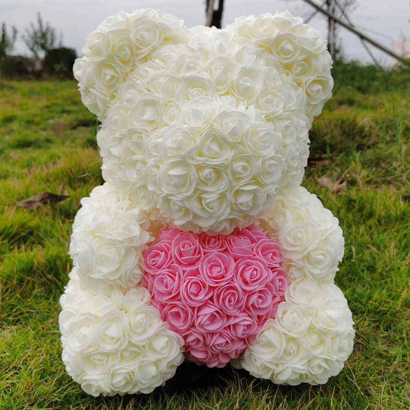 Oso rosa de 40cm, oso rosa de peluche con corazón de amor, decoración de flores artificiales, regalo del Día de San Valentín Y1216267K