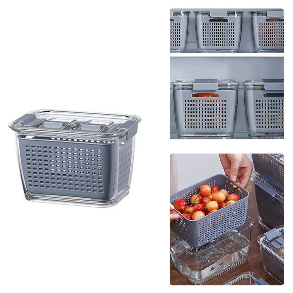 Scatola di immagazzinaggio di plastica da cucina Scatola di conservazione fresca Frigorifero Frutta Verdura Scarico Frutta e verdura Scatola di immagazzinaggio contenitore alimenti da cucina X0703289M