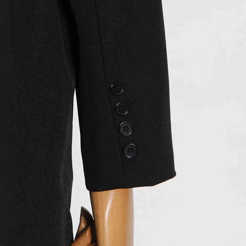 Elegante blazer negro para mujeres con muescas largas fajas delgadas rectas coreanas blazers femeninos ropa de moda de primavera 210524