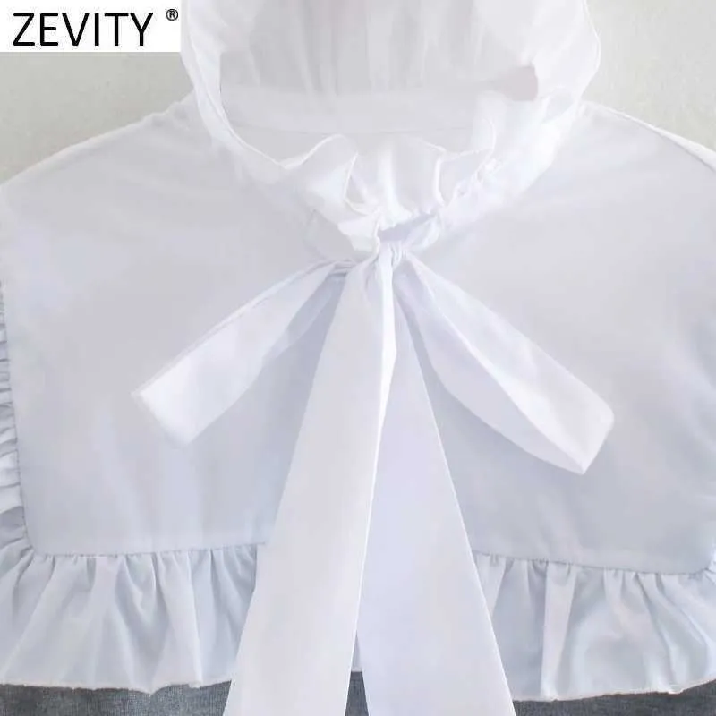 Zevity Women Sweet Agaric Lace White Poplin Patchwork Knitting Blouse Female Bow Tie Chic Femininas Shirt Ruffle Tops LS7319 210603