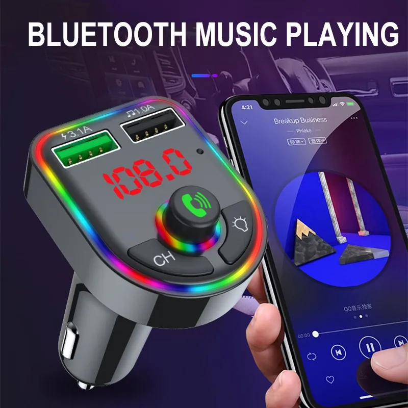 Bluetooth 5.0 FM sändarbil Kit Mp3 Modulator Musikspelare Wireless Handsfree O -mottagare Dual USB Fast Charger Car2008986