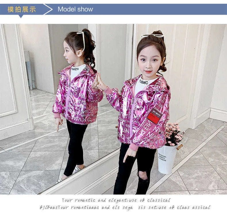 여자 밝은 편지 코트 봄 한국 패션 어린이 재킷 까마귀와 가을 청소년 윈드 브레이커 소녀 톱 211011