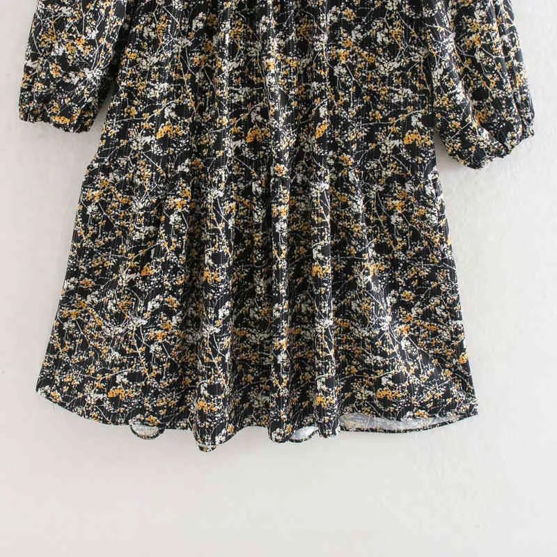 Summer Women Vintage Dress metal wires Print Long Sleeve O-Neck Knee-Length es Female Elegant A-Line vestidos 210513