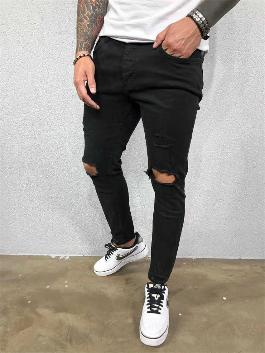 Nouveaux Jeans Hommes Mode Hommes Hip Hop Harajuku Jeans Mâle Vintage Skinny Détruit Ripped Broken Punk Denim Pantalon Streetwear Homme X0621