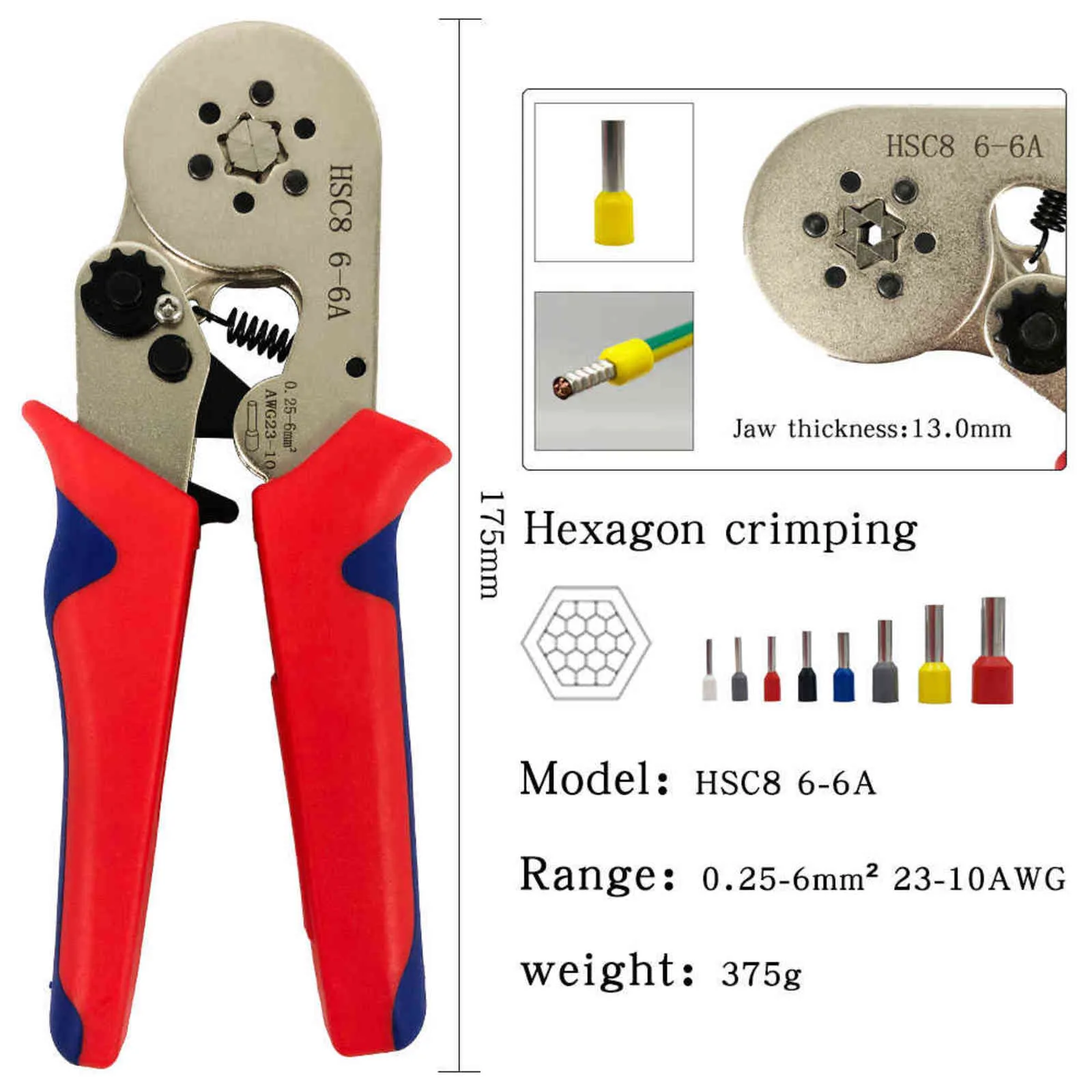 Pince à sertir terminale, outils électriques à main HSC8 6-4A 0.25-10 mm2 6-6A 0.25-6 mm2 virole tubulaire 1200 pièces/boîte Kit de serrage de fil 211110