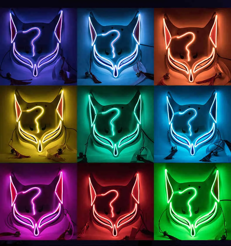 Anime Gensshin Impact Decor japoński Fox Neon Light Cosplay Halloween Party LED Maska Dance DJ Payday Costume Rekwizyty