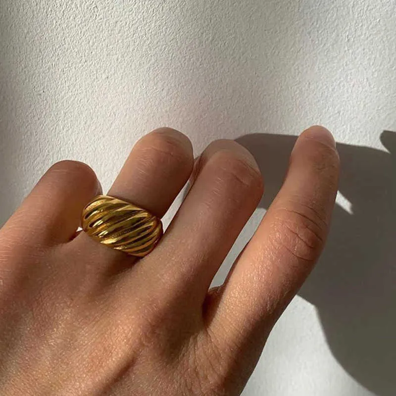 Acciaio inossidabile di alto grado 316L con placcatura in oro 18K Tarnish anelli in oro grosso donne anelli vintage H1011202S1444780