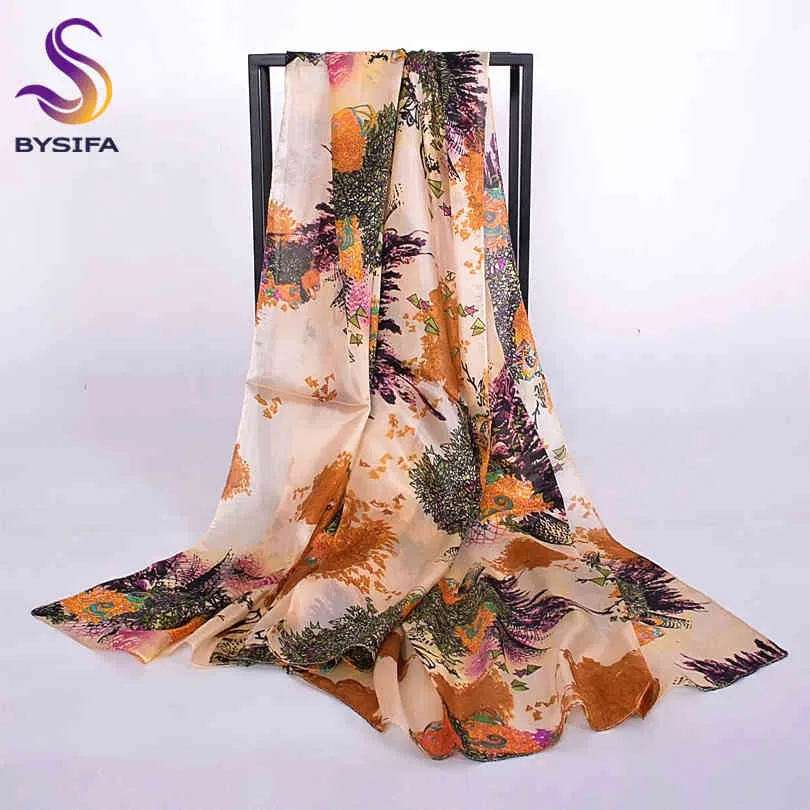 [Bysifa] vintergrön silke halsduk sjal damer mode långa halsdukar wraps kvinnor stor sommar strand täcker-ups cape 200 * 110cm