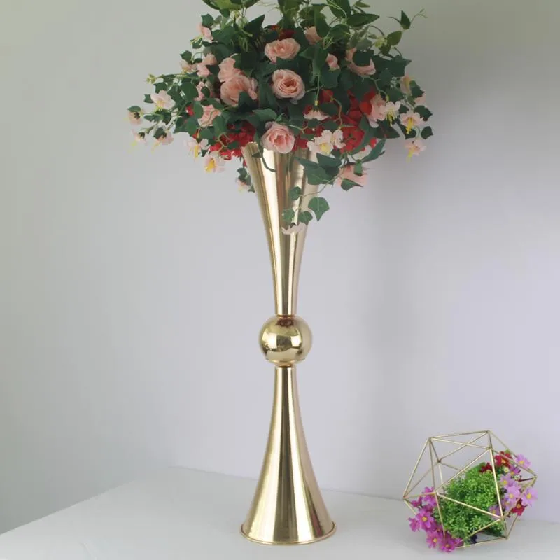 Décoration de fête 29 pouces de hauteur en métal de mariage fleur trompette vase stand table décorative pièce maîtresse arrangements artificiels D2550