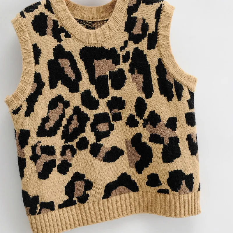 EZGAGA свитер жилет женщины сексуальные леопардовые напечатанные без рукавов V-образным вырезом дамы пуловерная уличная одежда All-Match WateCoat Y2K Fashion 210430