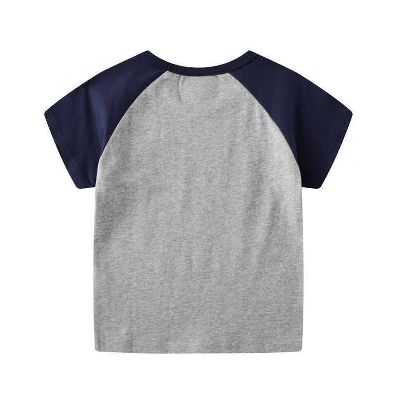 Springende Meter Tiere Drucken Baby T-shirts 100% Baumwolle Kinder Kleidung Dinosaurier T-shirts Mode Jungen Sommer Tops 210529