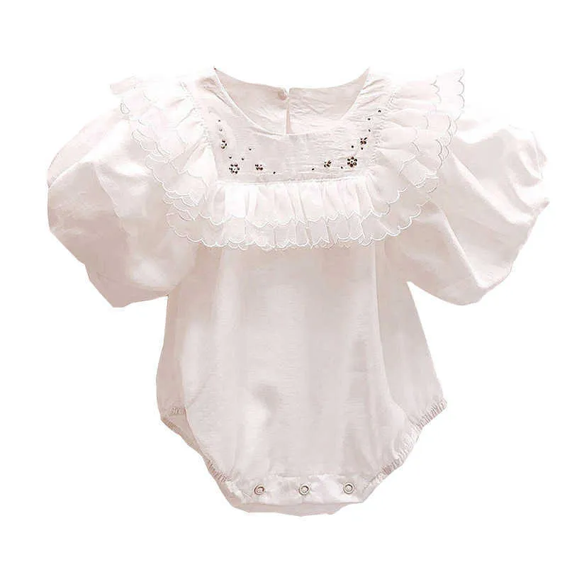Koreanska födda babyflickor kläder romer onesie för småbarn ruffles spets outfit födelsedag vit dop kläder 210529