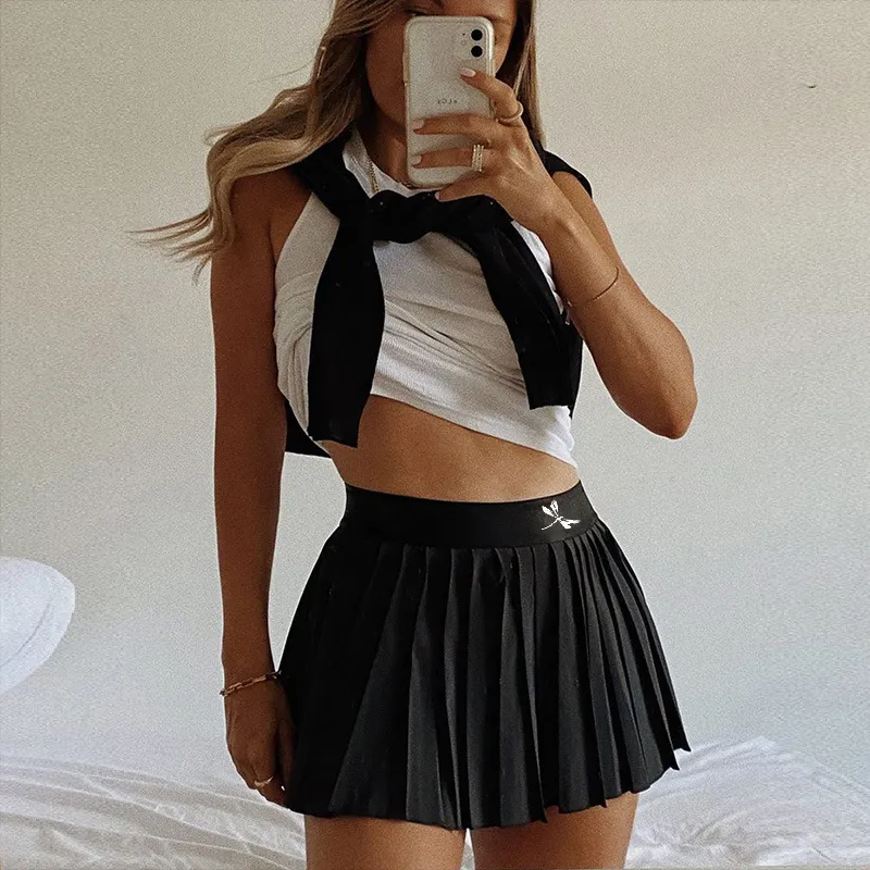 Pleated Skirt Summer High Waist Pleated Mini Skirt Women's Fashion Slim Waist High Street White Solid Skirts 210518