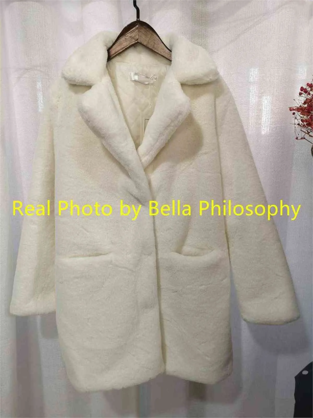 Bella femmes vison fausse fourrure manteau solide femme col rabattu hiver chaud fausse fourrure dame manteau veste décontractée 211122
