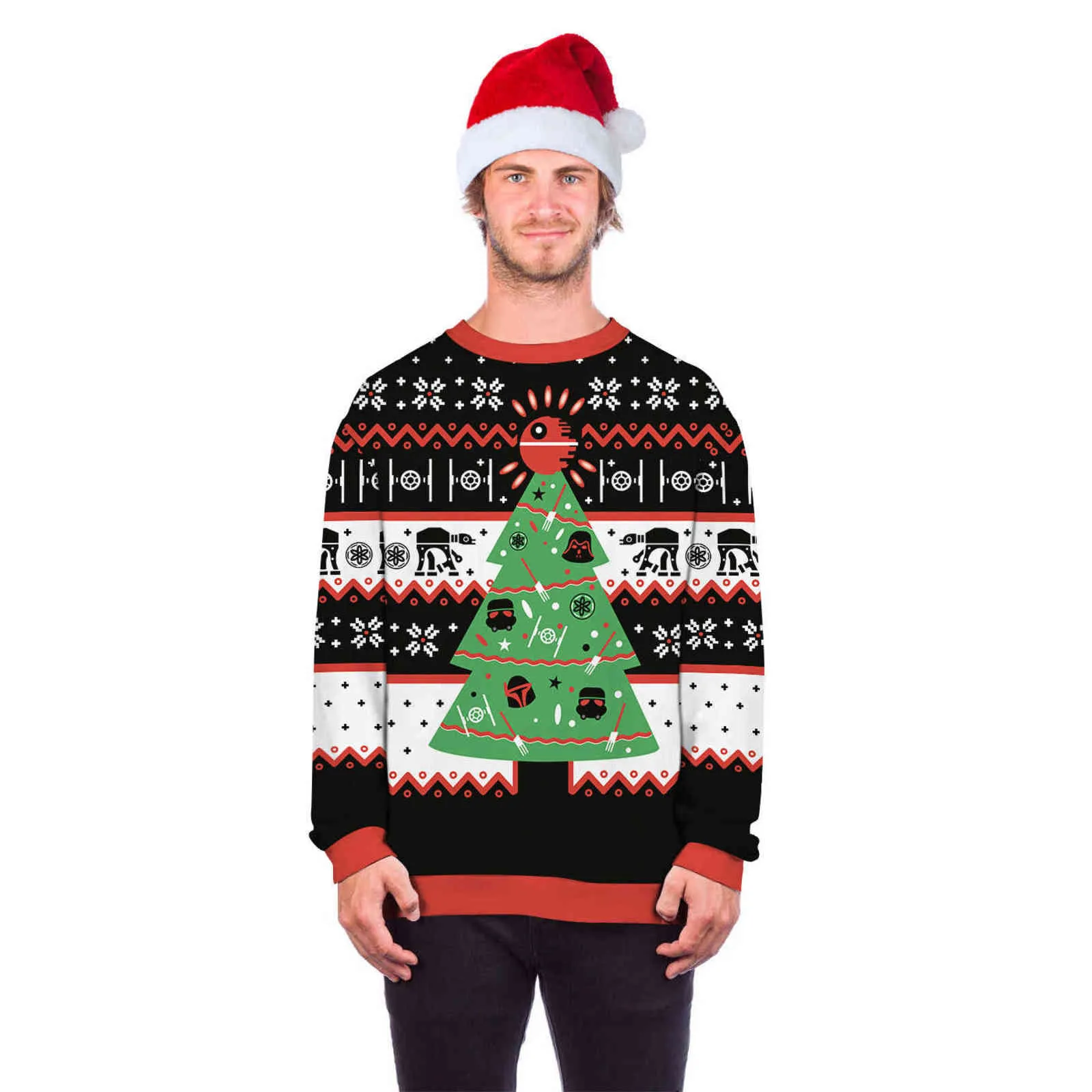 Yeni Çirkin Noel Kazak 3D Baskı Komik Noel Kazak Yuvarlak Boyun SweaterCouple Modelleri Sonbahar Kış Artı Boyutu Kazak Y1118