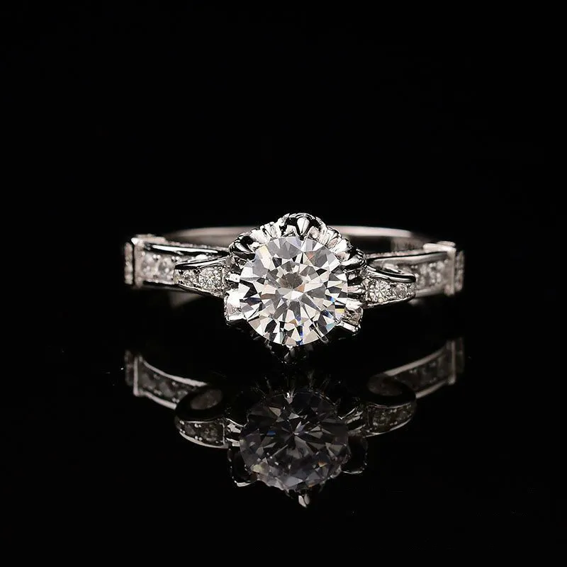 1ct Moissanite Crown Wedding Ringar för Kvinnor D Färg Verklig Silverring 18K Vitguld Pläterad Fine Smycken Drop
