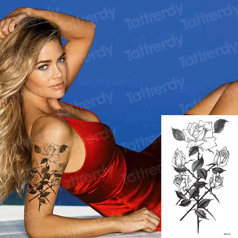 Bady Art Temporäre Mode-Tattoos, Rose, Blume, voller Arm, sexy Mädchen, Modell, wasserdicht, Aufkleber für Frauen, temporäre Tätowierung, Rosen