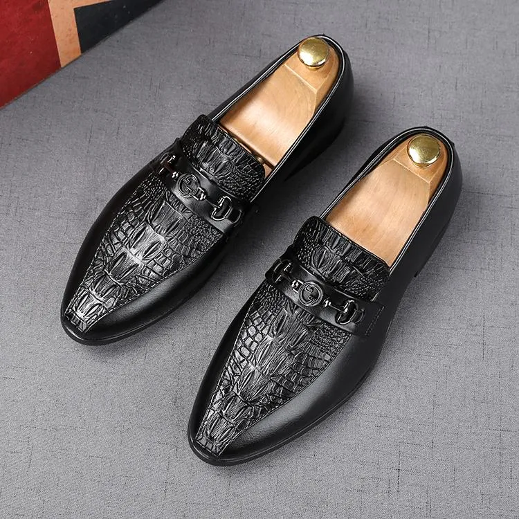 Unik italiensk designer mens klänning skor lyx krokodil mönster loafers bröllop brudgum Casual skor EUR Storlek: 38-44
