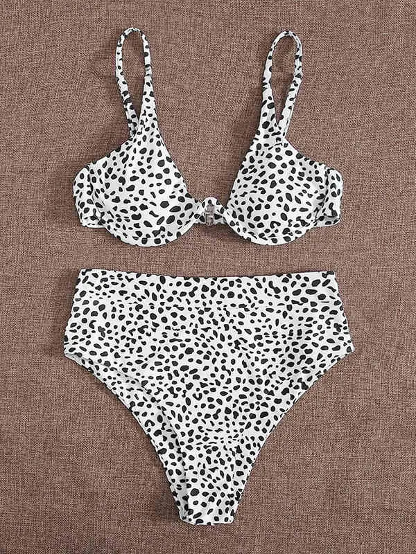 Strand set sexiga damer svart vit leopard bh badkläder simma bikini kvinnor baddräkt baddräkt 2 stycken set 210429