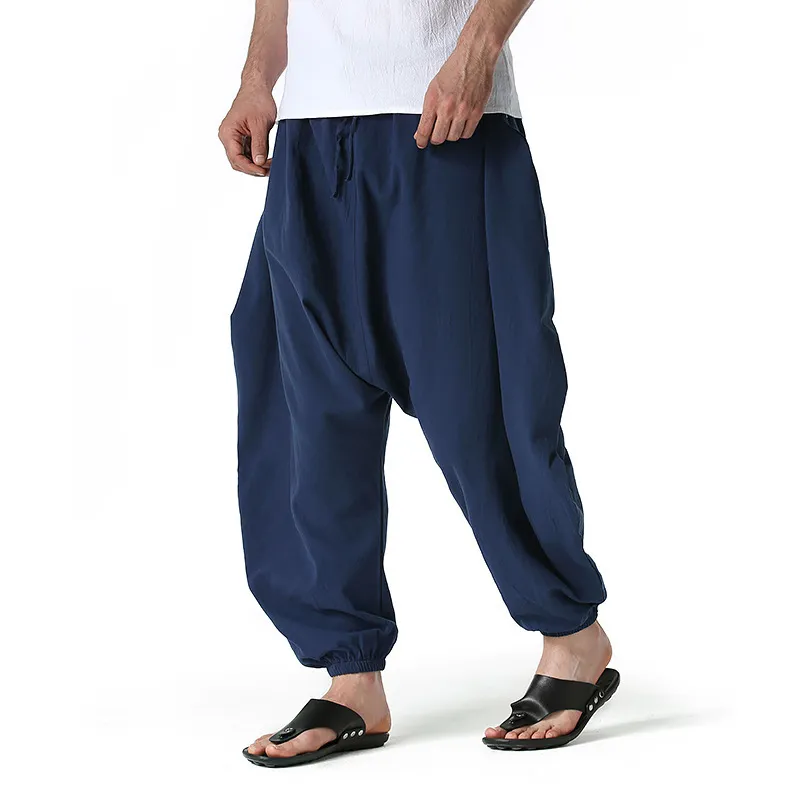 Solide hommes pantalons croisés décontracté coton sarouel hommes respirant Baggy Harajuku Streetwear surdimensionné pantalon pantalons de survêtement 210524