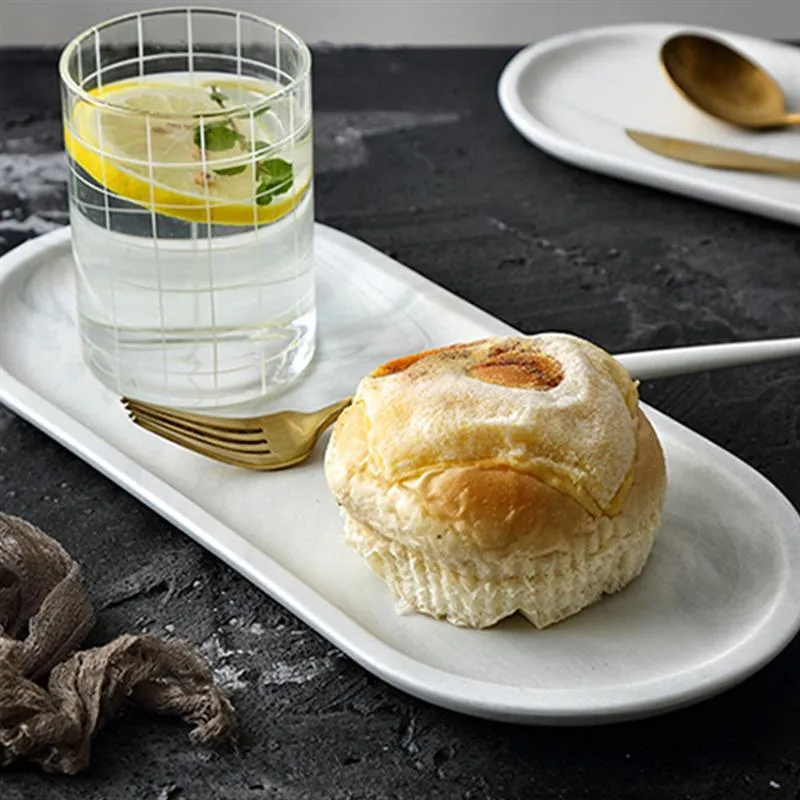 Assiettes à dîner ovales en marbre, vaisselle en céramique domestique, plateau de petit déjeuner, service pour le pain au fromage, accessoires de cuisine 188H