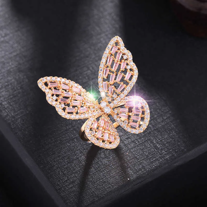 Anelli a farfalla regolabile di lusso Huami Light donne che cadono l'anello aperto anello aperto rosa color zircone gioiello1244634