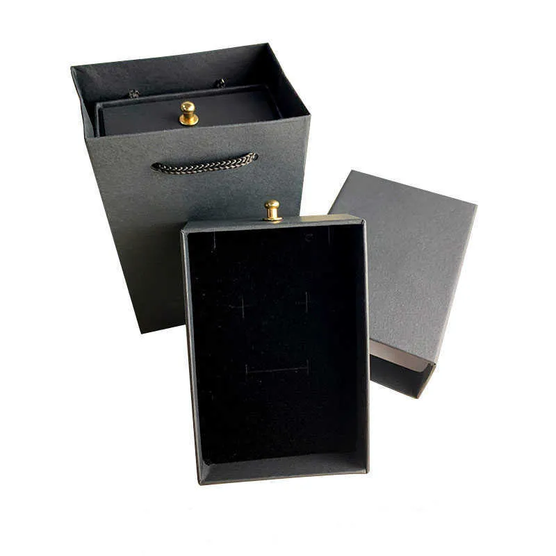 Draw Box White Black Brown Jewelry Box Kraft Paper Favour Bulk Gift Display Boxes Bag Necklace Bracelet Box 211014