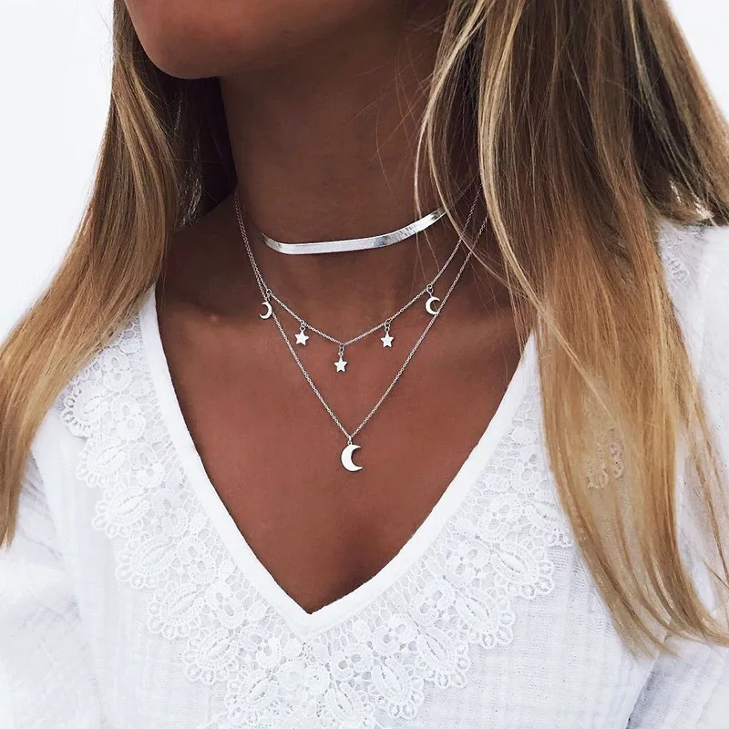 Collier de robe simple Pentagram Moon Loes Collier Collier Chaîne de cou