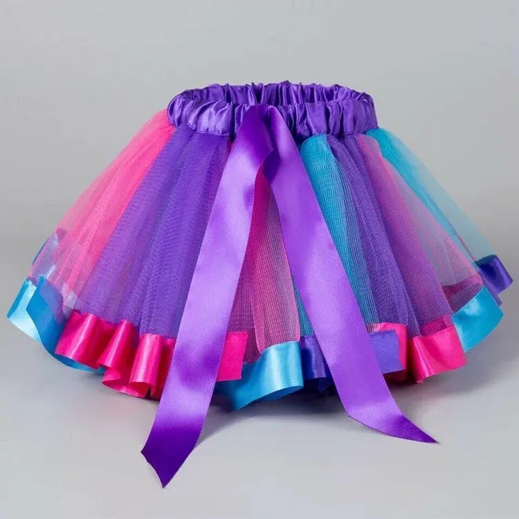 6 färgbarn kläder regnbåge kjolar mesh tutu kjol jul barn dans prestanda baby kjol party dekoration t2i52149