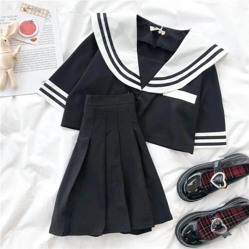 Sommer 2-teiliges Set Frauen JK Uniform Studentin plissiert kurzen Rock College-Stil Schuluniform japanischer kurzer Matrosenanzug 210330