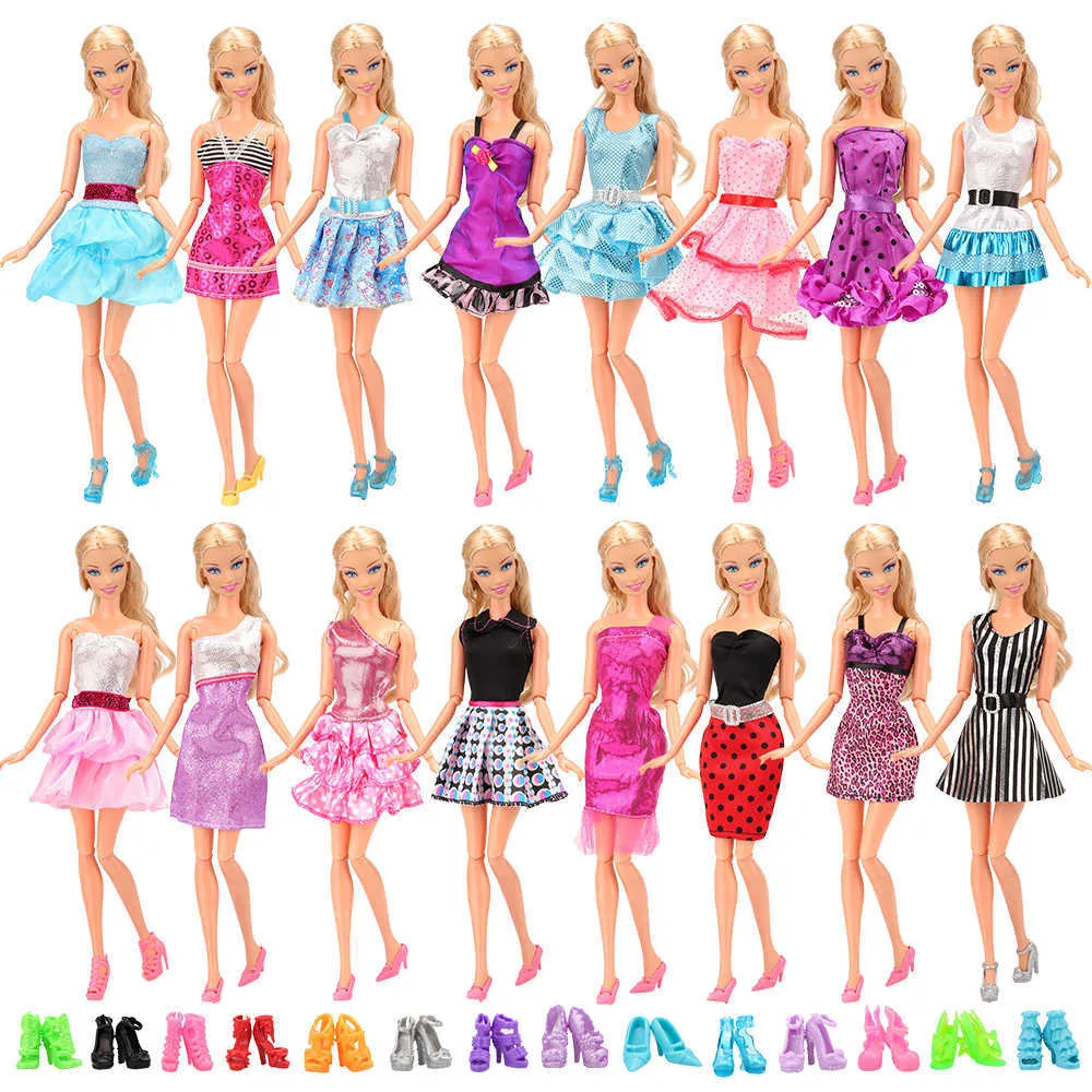 Mode handgefertigt 22 Artikel / Los Spielzeugpuppen Zubehör = 12 Kleider + Kinderspielzeug 10 Schuhe für Barbie-Kleidung Spiel DIY Geburtstagsgeschenk 210923