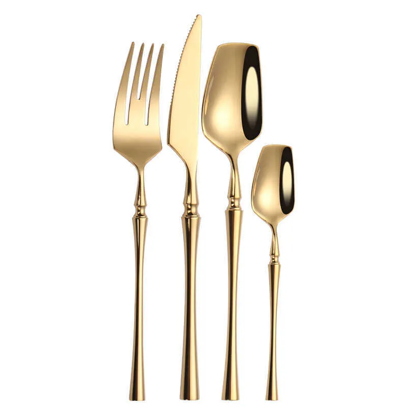 Matte Gold Cutlery Set 4 peças Spoons Forquilhas Facas Talheres de talheres Sets 18/10 Cutelaria de Aço Inoxidável Conjunto de Talheres Golden Set 211012