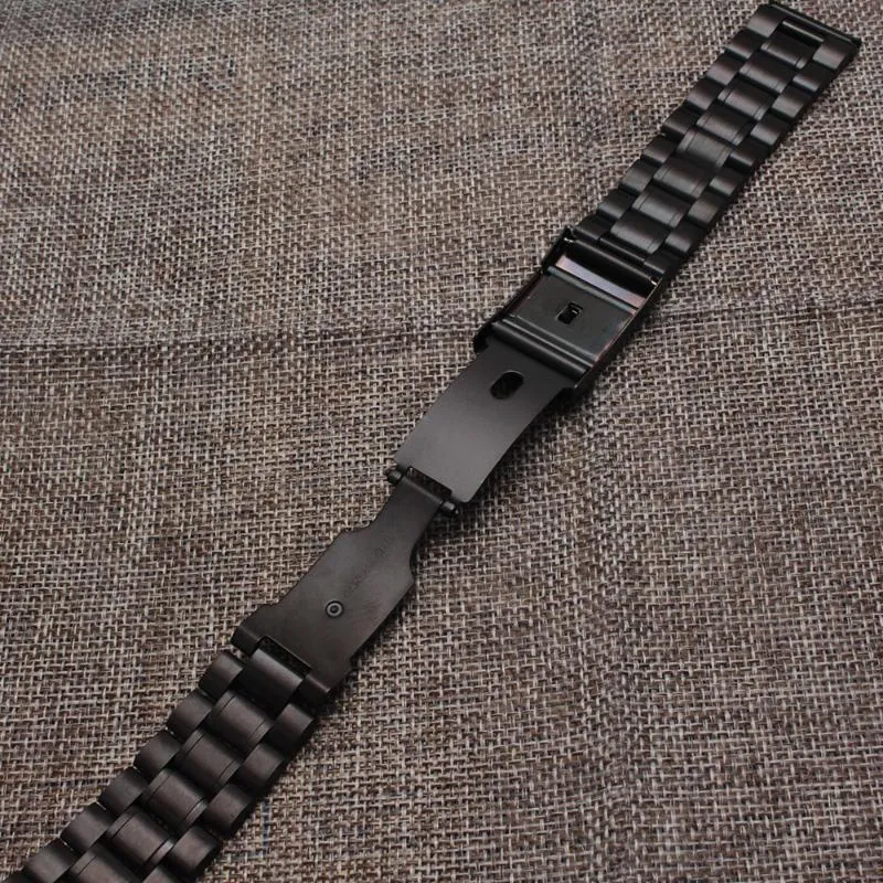 Uhrenarmbänder Armband Schwarz 18mm 20mm 22mm 24mm Edelstahl Metallarmband Armband Einseitiger Knopf Gerades Ende Handgelenkband auf Sa2722