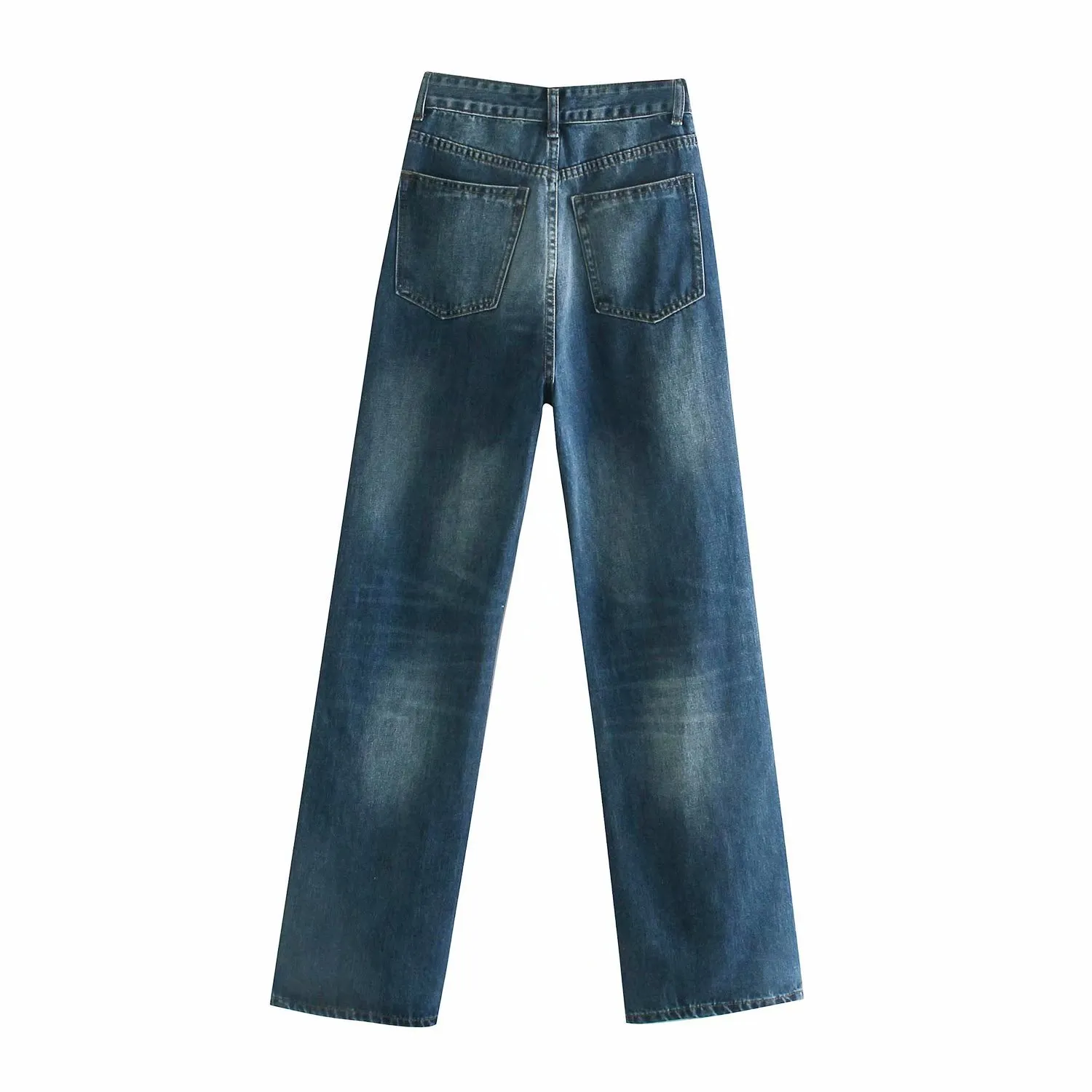 Frühling Sommer Blau Vintage Hohe Taille Frauen Jeans Mode Streetwear Gerade Bein Frau Taschen Design Flare Hosen 210430