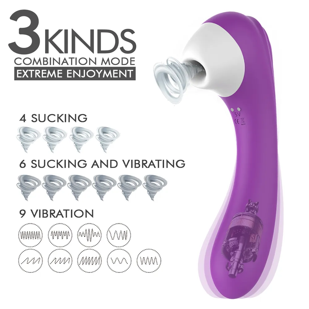 Vibromasseur gode point G à double stimulation clitoris avec 6 intensités de succion 9 modes de vibration forts jouets sexy pour femmes 2 en 1