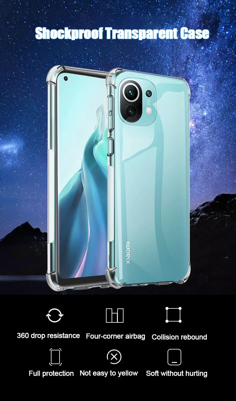 Xiaomi Mi 11 Ultra 10T 10 Lite Poco X3 NFC Redmi Note 9 Pro 10 10S 9S Clear TPU Bumperバックカバーの透明な電話ケース