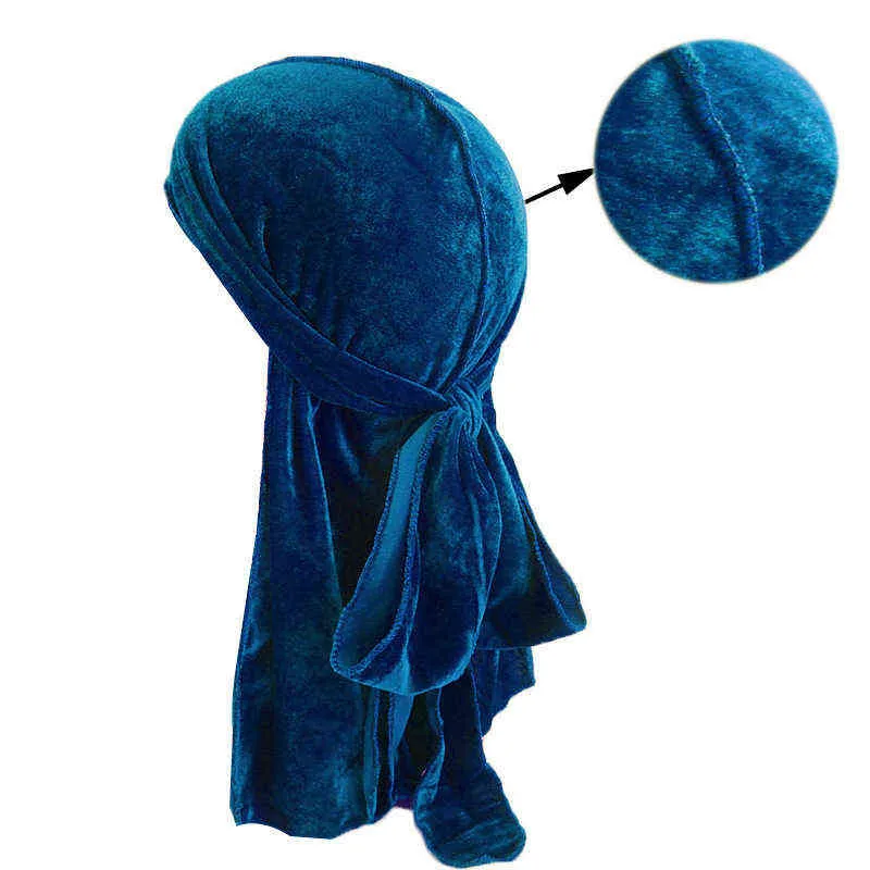 Gorąca sprzedaż Unisex Men Women Velvet Oddychająca Bandana Hat Turban Doo Durag Cap Europejska i Amerykańska ulica Y21111