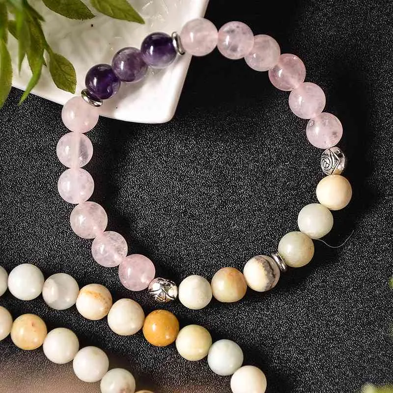 8mm Natural Ametista Rosa Quartzo Quartzo Ito Rosado Colar Meditação Yoga Rosário Pulseira Set 108 Mala Feminina Moda Jóias